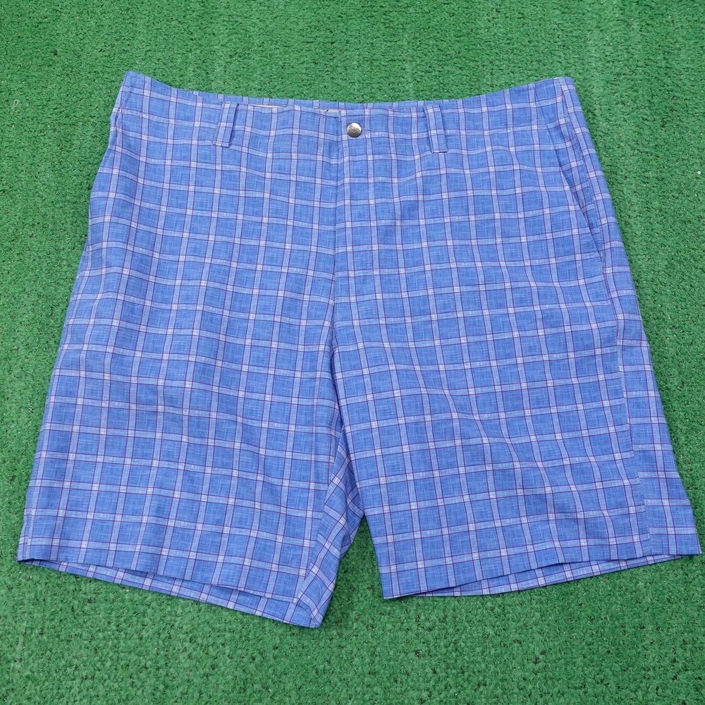 Callaway Golf Shorts Mens 36 Blue Plaid Microfiber Pockets Stretch 9 Inseam